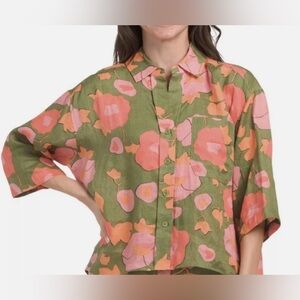 Magaschoni Floral Linen Button-Up Shirt – XS